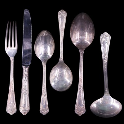 Lot 964 - A Carr's canteen of silver La Regence pattern...