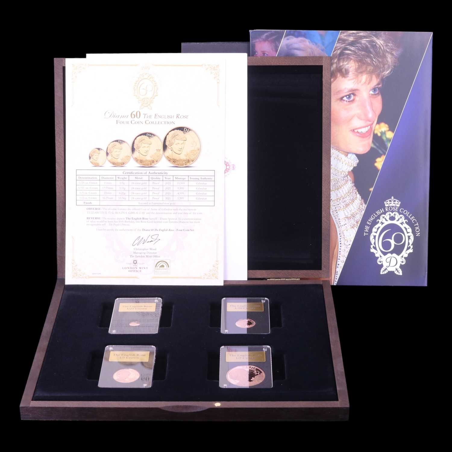 Lot 942 - A "Diana 60 The English Rose", four gold coins...